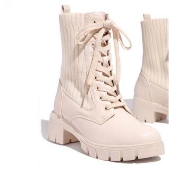 Bone Knit Shaft Lace Up Combat Boots - Picture 2 of 5